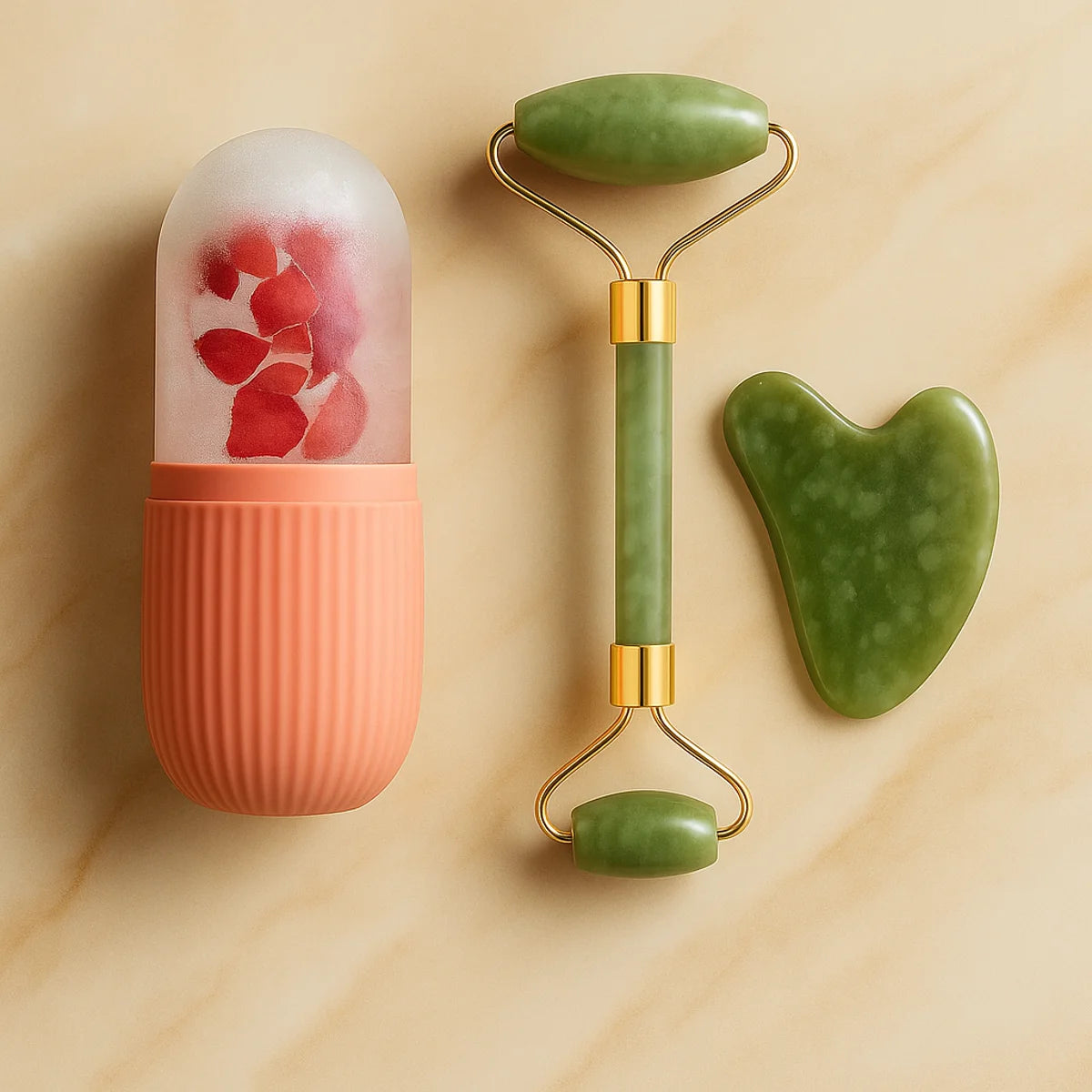 FreshFace™ Jade Roller with Gua Sha Stone & Ice Roller