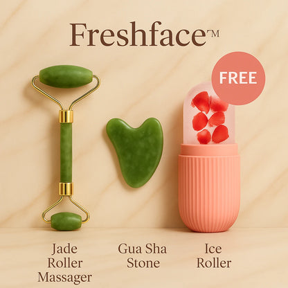 FreshFace™ Jade Roller with Gua Sha Stone & Ice Roller