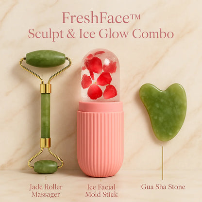 FreshFace™ Jade Roller with Gua Sha Stone & Ice Roller